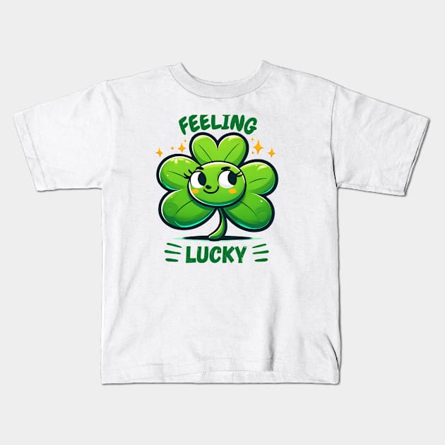 St. Patrick's Day Feeling Lucky - Adorable Clover Character Kids T-Shirt by Luvleigh